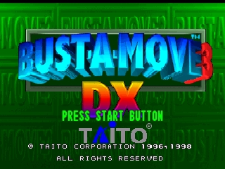 Bust-A-Move 3 DX title screen for Nintendo 64